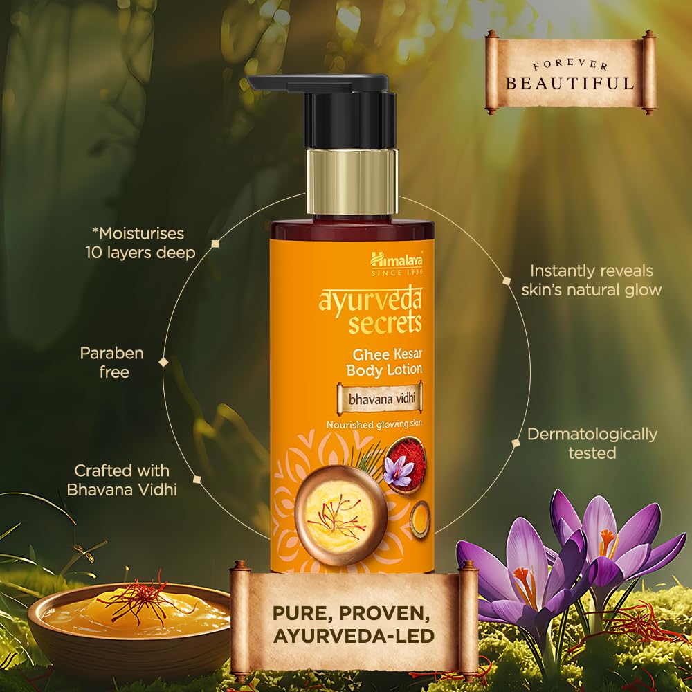 Himalaya Ayurveda Secrets | Ghee Kesar Moisturizing Body Lotion for Dry Skin | With pure cow ghee, kumkuma (saffron) | Paraben & Sulphate Free moisturizing lotion, Ayurvedic | 200ml