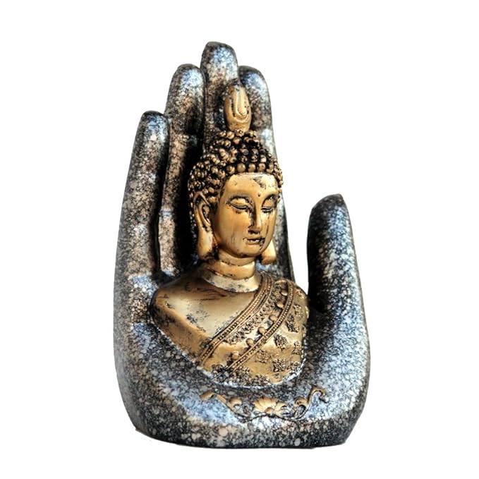 Ecraftindia Golden, Silver & Black Resin Handcrafted Palm Buddha Statue