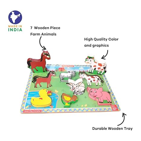 Skillofun Wooden Farm Animals Chunky Puzzle Learning Puzzle for Farm Animals Extra Thick Blocks