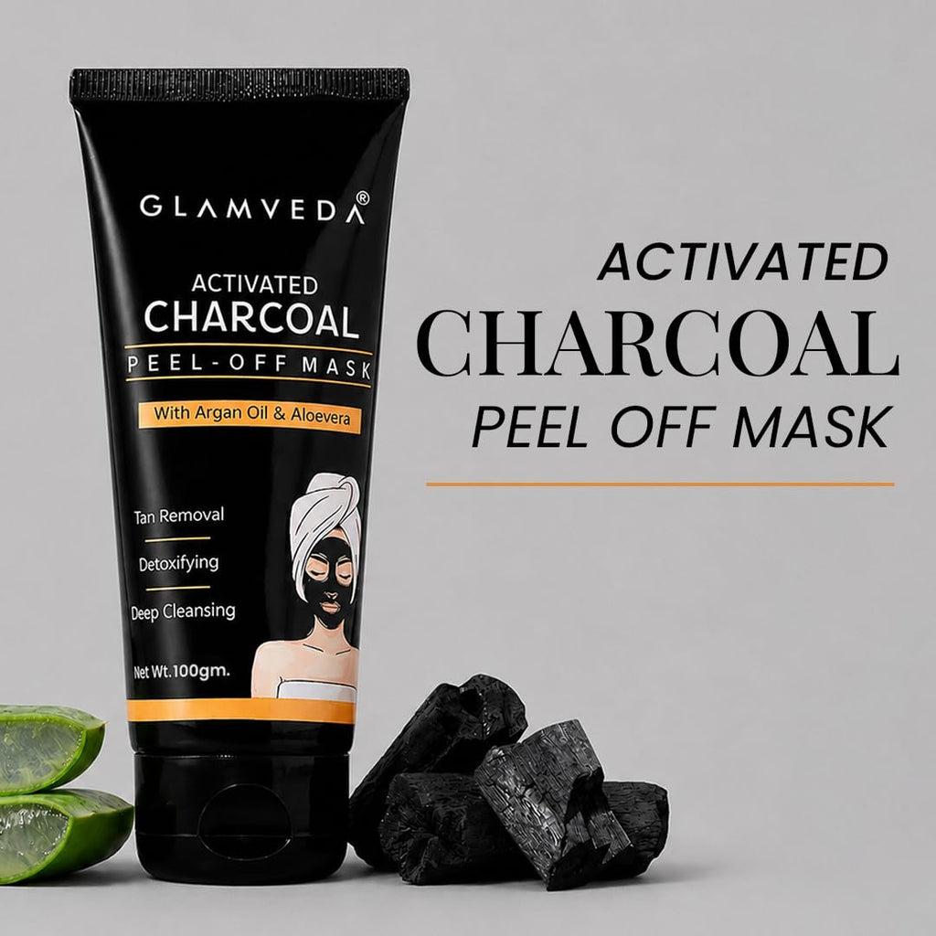 Glamveda Activated Charcoal Peel Off Mask for Men & Women | Deep Cleansing, Removes Blackheads, Whiteheads & Tanning | No Parabens Enriched With Argan Oil & Vitamin E (100gm) Pack Of 1