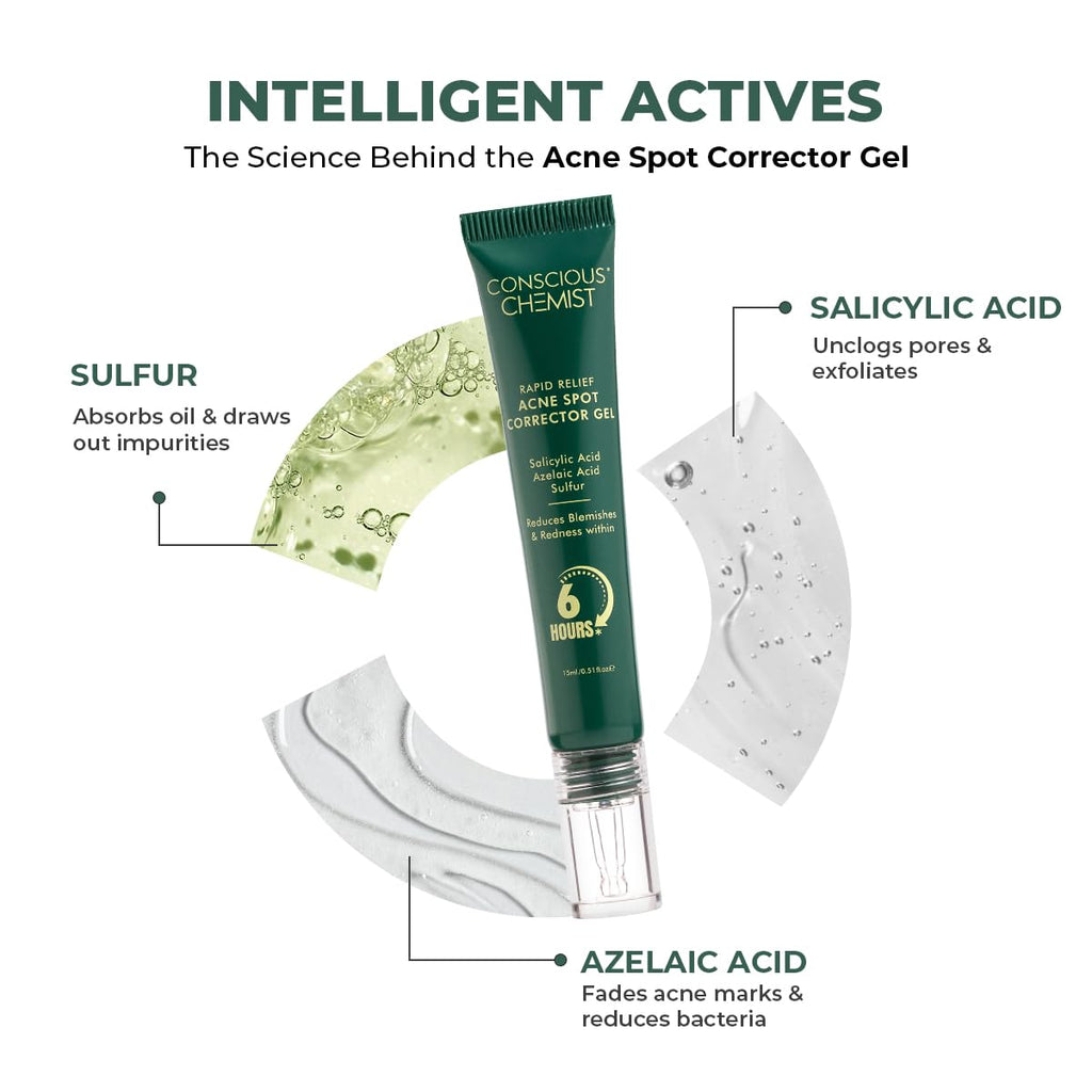 Conscious ChemistÂ® Rapid Relief Acne Spot Corrector Gel | 15g | Triple-Action Treatment with 2% Salicylic Acid & Azelaic Acid | Clears Pimples, Reduces Redness & Fades Dark Spots | For Men & Women