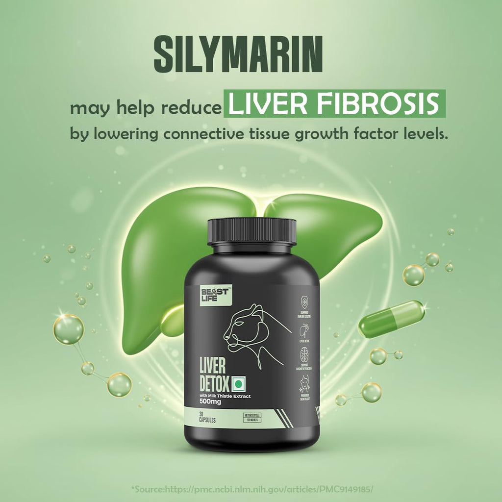 BeastLife Liver Detox with Pure Milk Thistle (80% Silymarin) Extract | Added Multivitamin & Amino Acid with Natural Detoxification Formula | Liver Support Supplement | 30 Veg Capsules