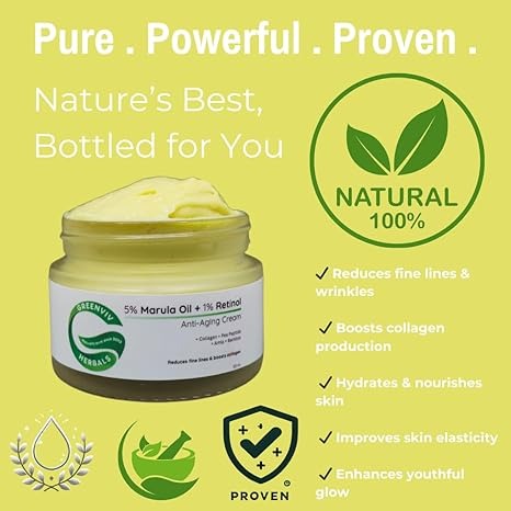 Greenviv 5% Marula Oil + 1% Retinol Anti-Aging Cream Reduces Fine Lines & Wrinkles - 50 ml