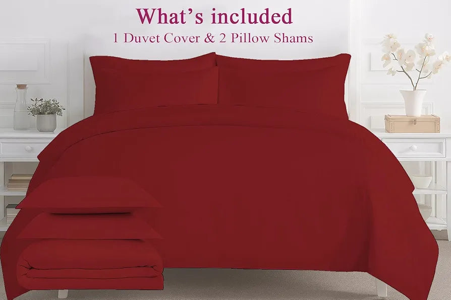 Trance Home Linen Zippered 100% Cotton 200TC Satin Stripe King Size Duvet Cover Quilt Cover Blanket Cover Razai Comforter Cover with 2 Pillow Covers Colour Maroon