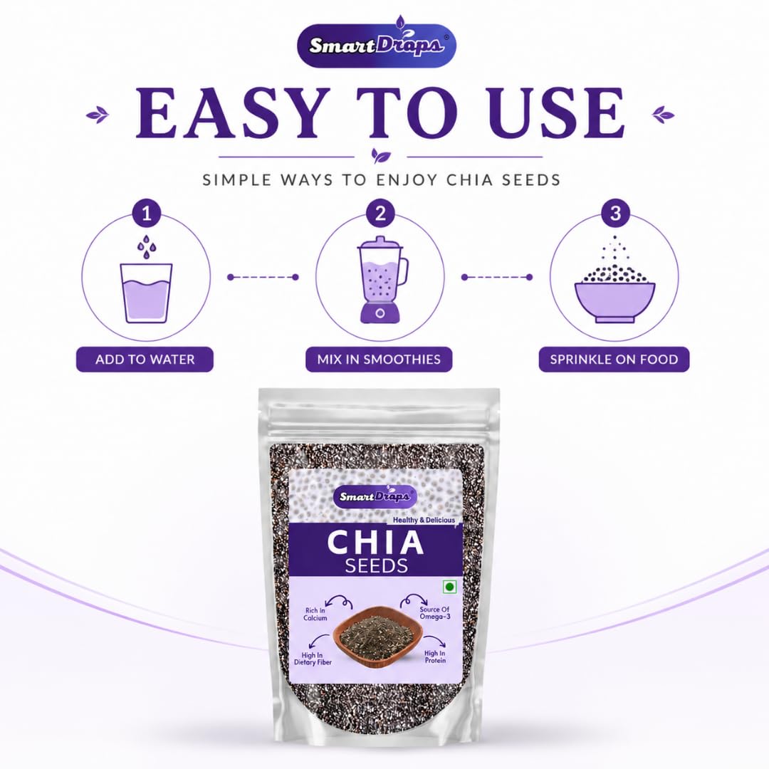 Smartdrops Chia Seeds, Chiaseeds, Raw Chia Seed, Chia Seeds Weight Loss, ChiaSeeds For Weight Loss Daily Use Seed Blend Pack For Drinks Smoothie & Meals For Men And Women - 50gm (Pack 1)