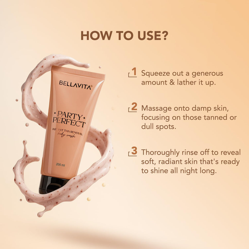BELLAVITA Party Perfect 2-in-1 Body Wash| Instant Tan Removal | Instant Brightening | Even Skin Tone | For Men & Women | 200ml
