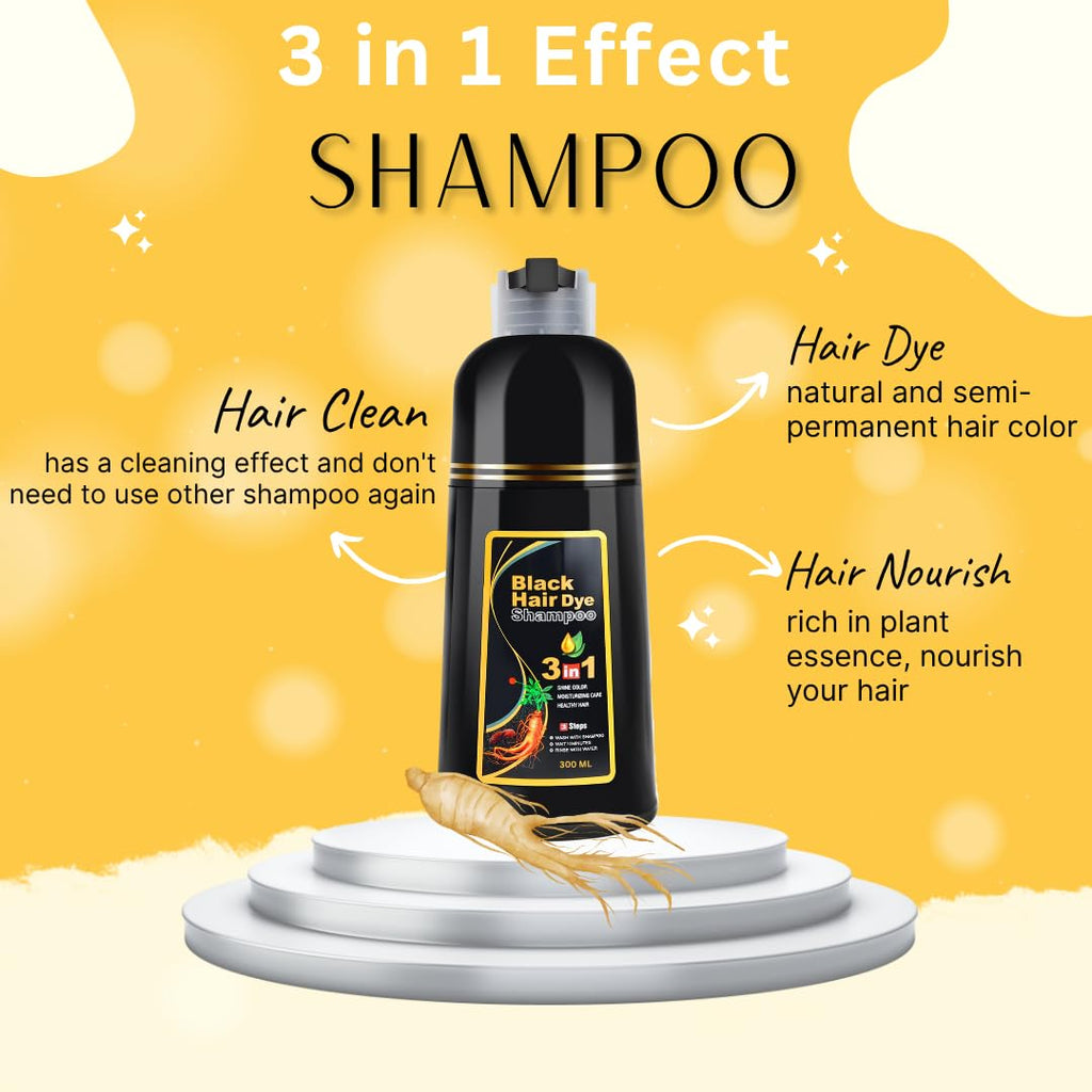 Hair Dye Shampoo | Black Hair Dye Shampoo 3 in 1 | Black hair Shampoo for Women & Men | 300ml (Pack 1)