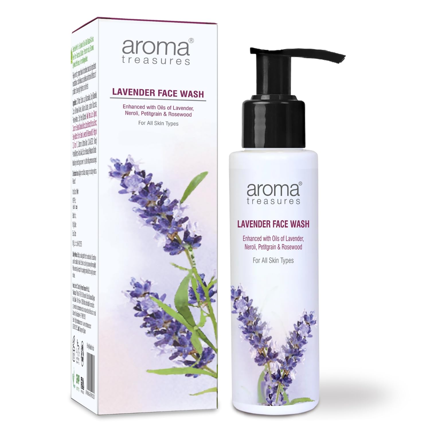 Aroma Treasures Lavender Face Wash for Men & Women | Gentle Daily Cleanser with Neroli, Rosewood & Petitgrain Oils | Acne Control, Oil Balance & Refreshing Glow Facewash – 100ml