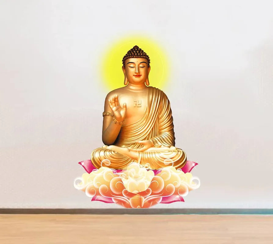 Rawpockets Decals PVC Vinyl Self Adhesive Lord Buddha Peaceful On Lotus Wall Window Sticker Coverage Area