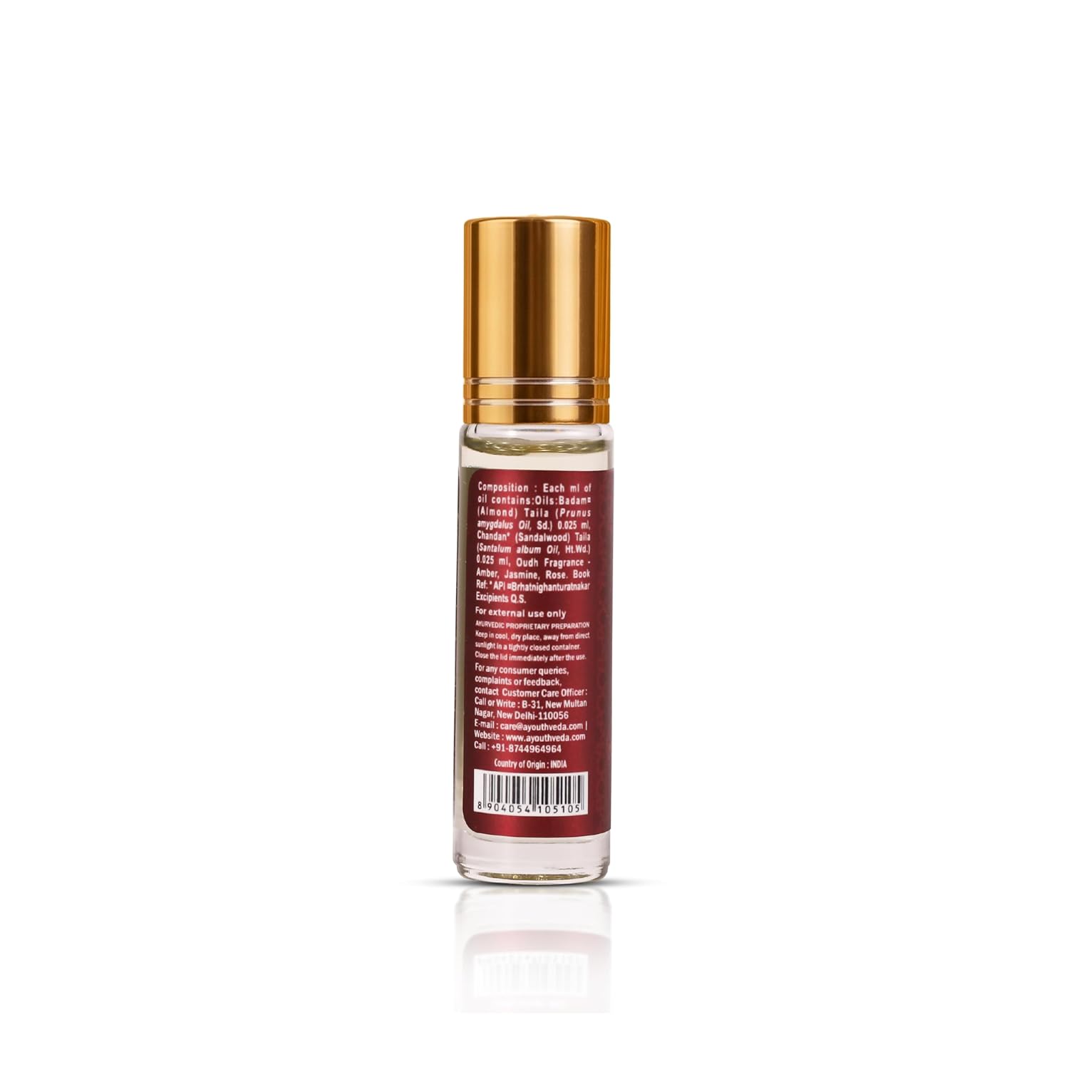 Ayouthveda Oudh Ul Noor Ittar | Premium Non-Alcoholic Long Lasting Roll-On Perfume | Unisex Oud Fragrance | Amber, Jasmine & Rose | Pocket-Friendly & Travel Friendly | 10 ml