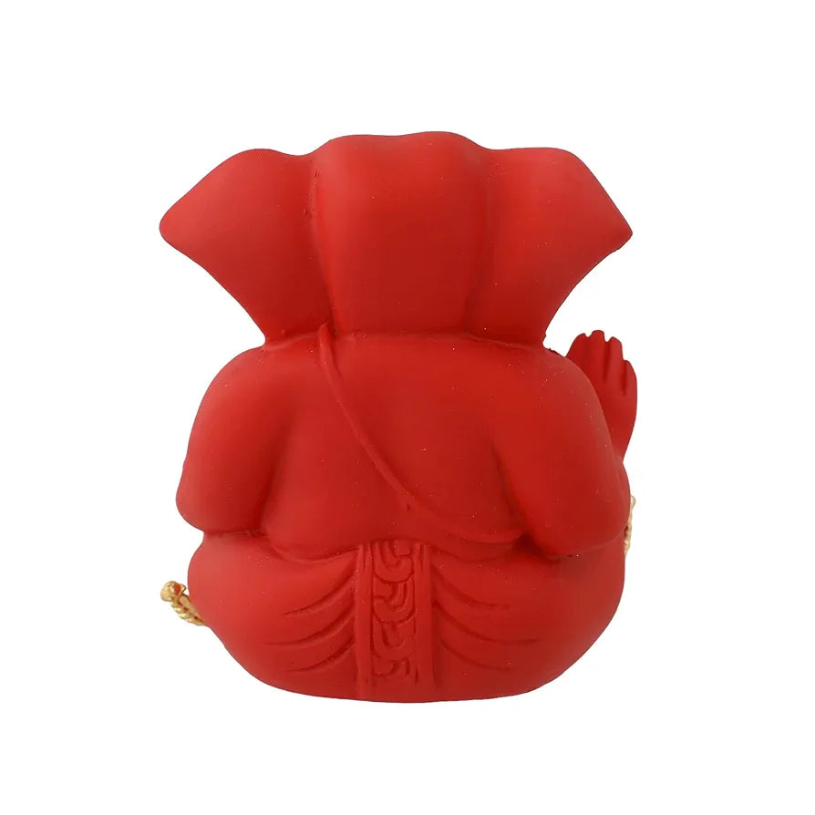 CraftVatika Ganesh Idol Murti Statue for Car Dashboard Ceramic Terracotta Gold Plated Ganesha Idols Red