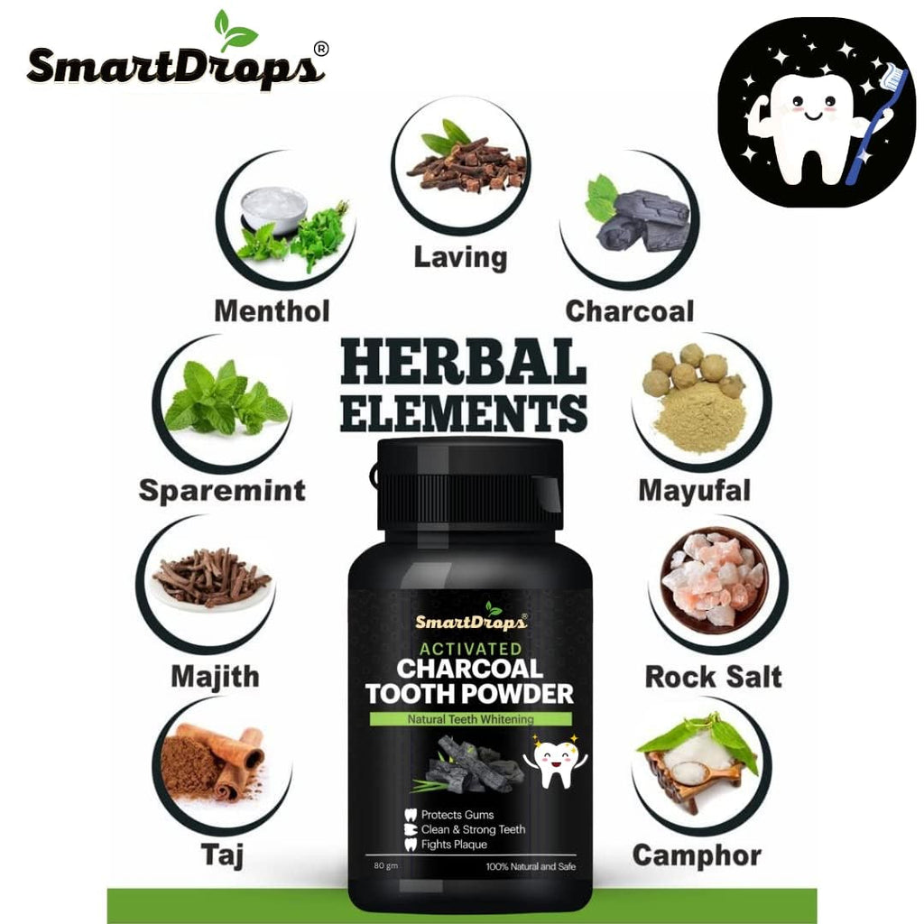 Smartdrops Activated Charcoal Teeth Whitening Powder Suitable For All types Teeth - 80 gm
