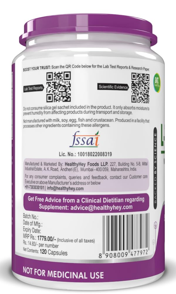 HealthyHey Nutrition L-Theanine -Support Relaxation -Pack of 120 Vegetarian Capsules