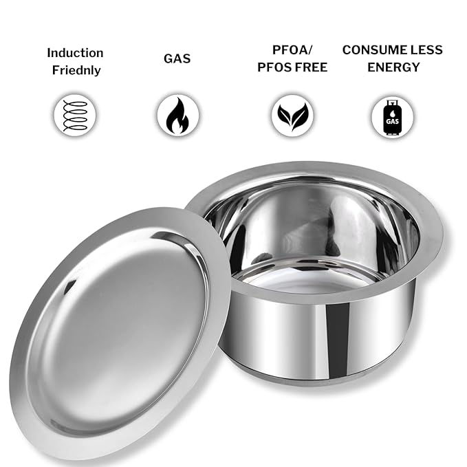 Vinod Stainless Steel 3 pc Tope Set with Capacity of 1 litres, 1.4 litres & 1.8 litres with Stainless Steel Lids