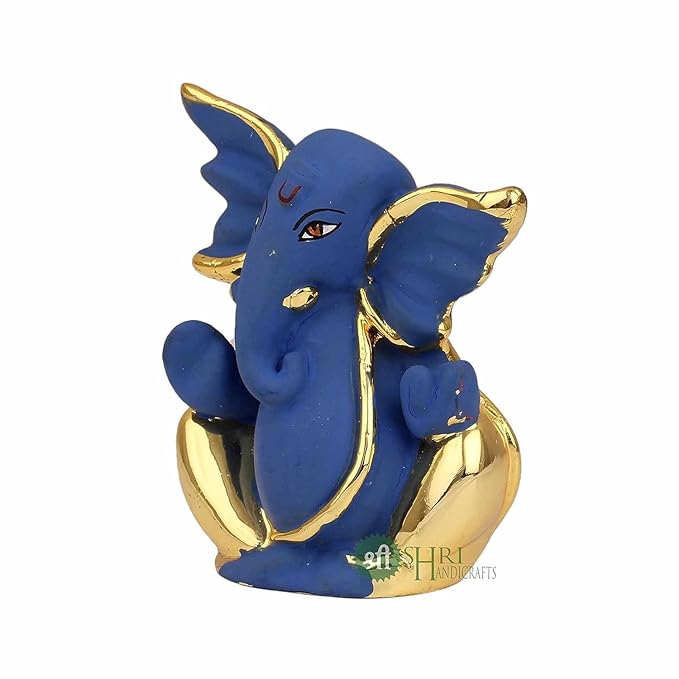 Indicast Resin Lord Ganpati Gold Plated Ganesha Idol Figurine Murti for Car Dashoboard Home and Office Decor & Gifts