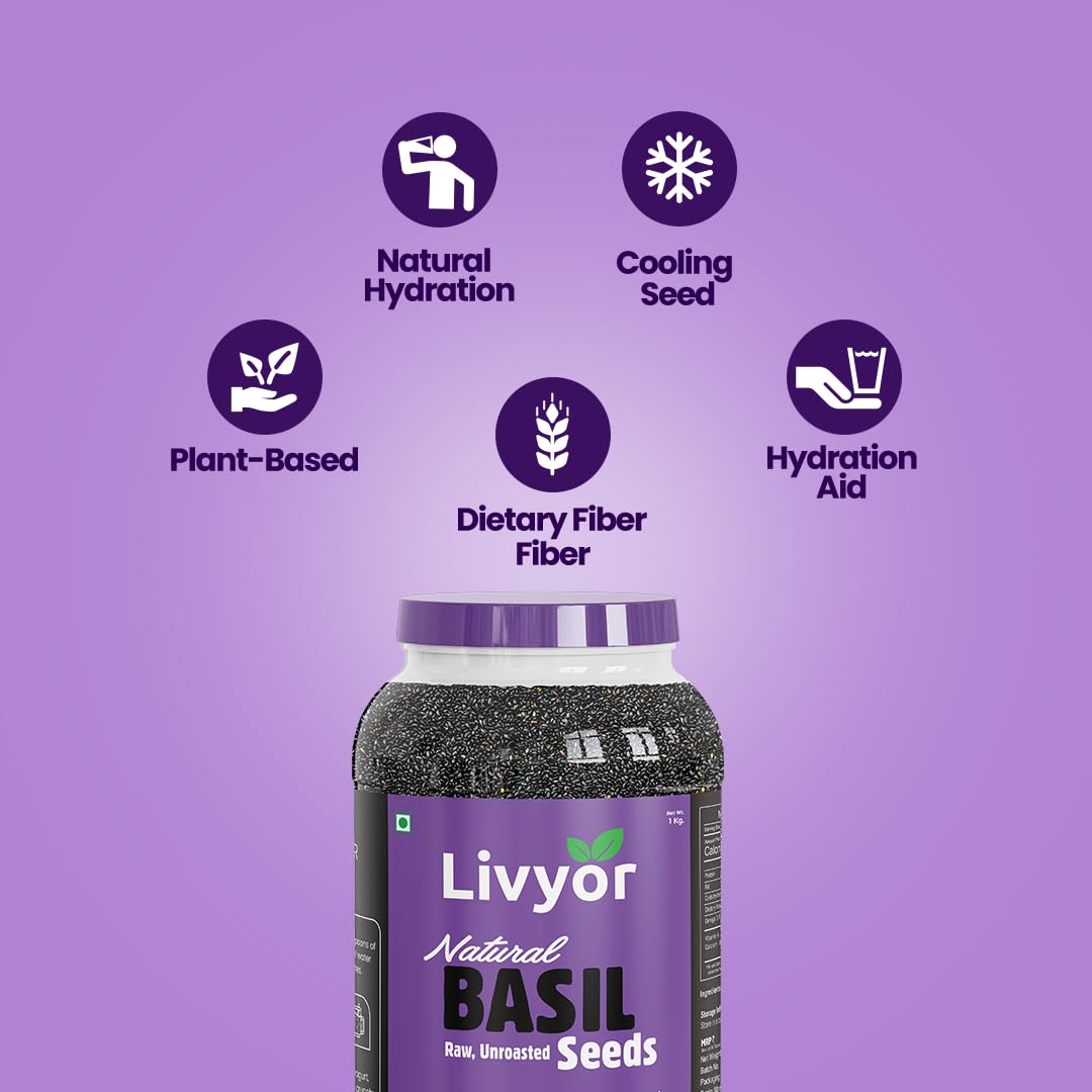 Livyor Raw Basil Seeds for eating - 200g | Sabja Seeds | Tukmaria | Reduces Body Heat | High in Omega-3, Fibre & Plant Protein | Natural Superfood for Weight Management, Digestion & Hydration | Pack of 1