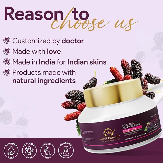 Vamp Beauty Kojic Acid Skin Whitening Night Cream - 50 Gms