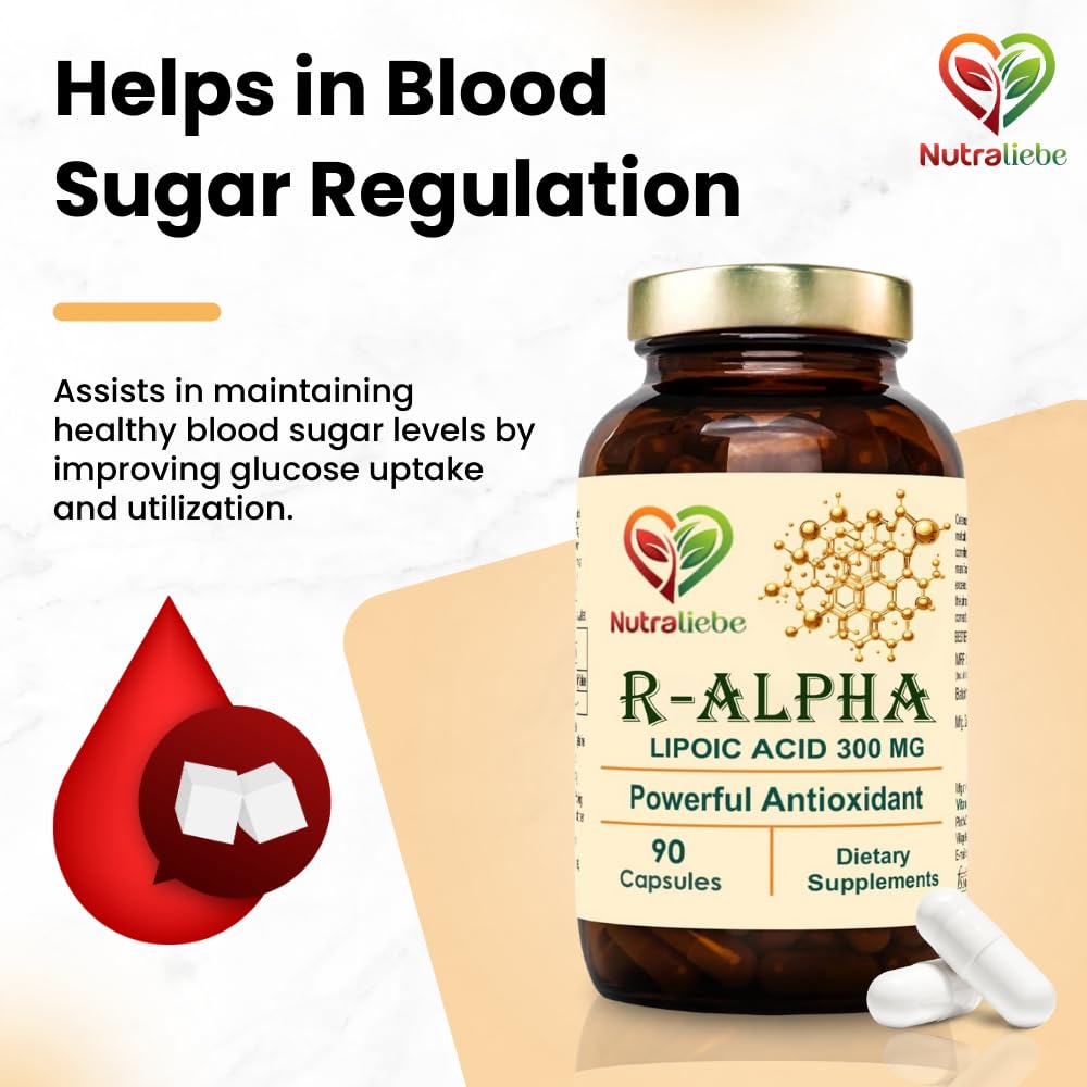 Nutraliebe R-Alpha Lipoic Acid (Thiotic Acid) 300mg - High Potency, Non-GMO, Antioxidant Support, 90 Capsules