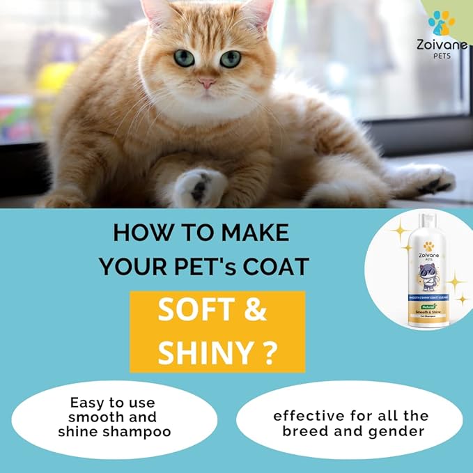 Zoivane Cat Shampoo Smooth and Shine - 300 Ml | Cat Accessories for Nourishing Hair and Shiny Body Wash | Pack of 1