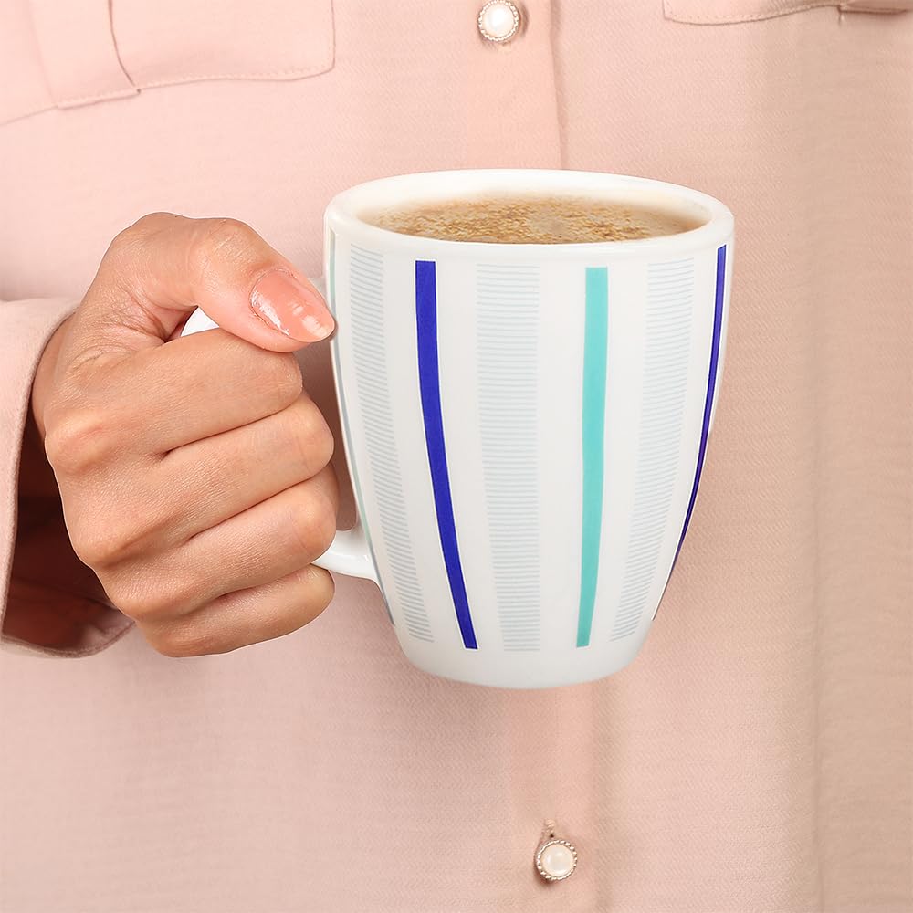 Larah by Borosil Blue Strip 390 Ml Mug Set | Set of 2