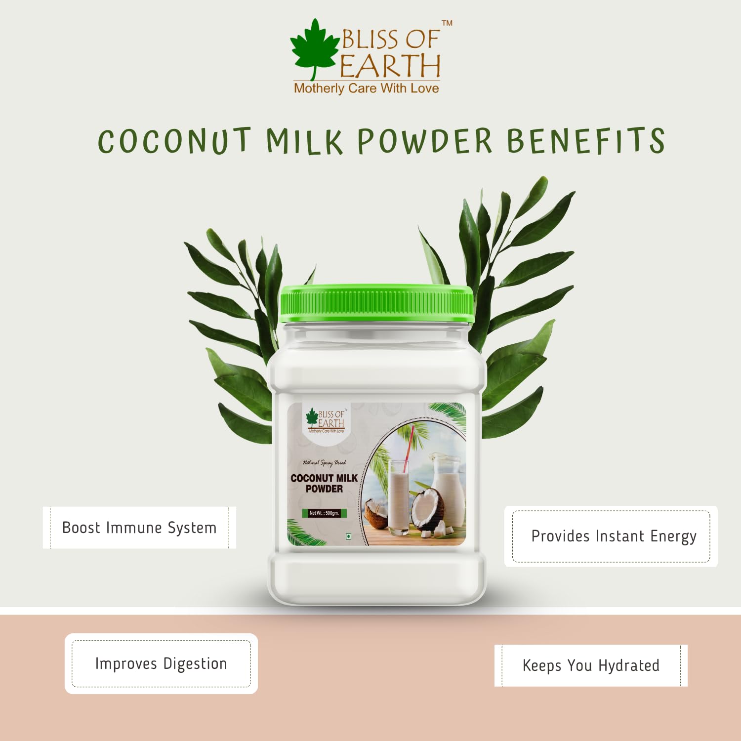 Bliss Of Earth 500 Gram Coconut Milk Powder Natural Spray Dried