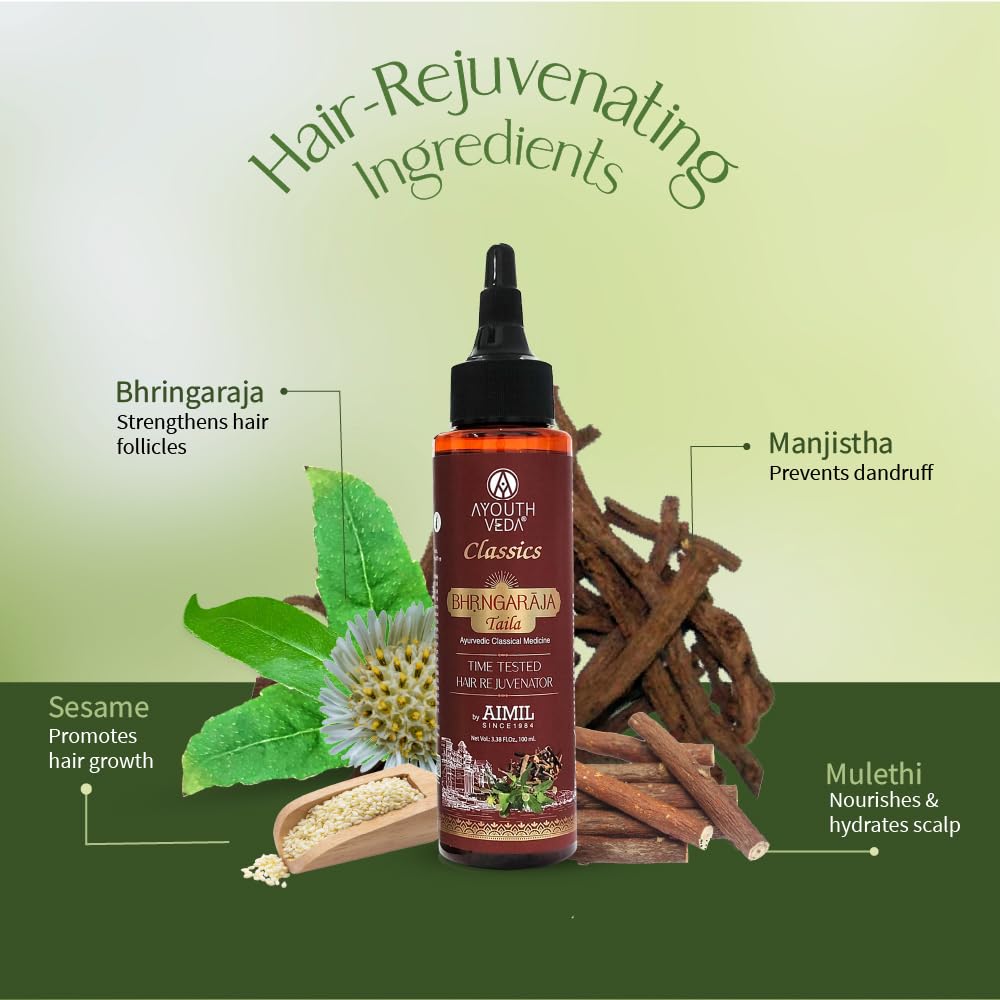 Ayouthveda Bhringraj Hair Oil for Hair Fall Control & Hair Rejuvenation | Helps Strengthen Roots & Promote Healthy Hair Growth | Enriched with Bhringraj & Manjistha | 100ml