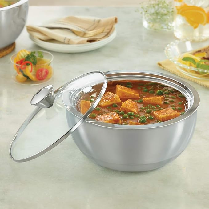 Borosil Stainless Steel Insulated Curry Server | 2.7 Liter | Silver