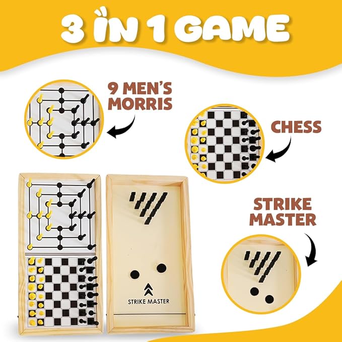 Wembley Wooden Chess Board Set 3-in-1 Board Games