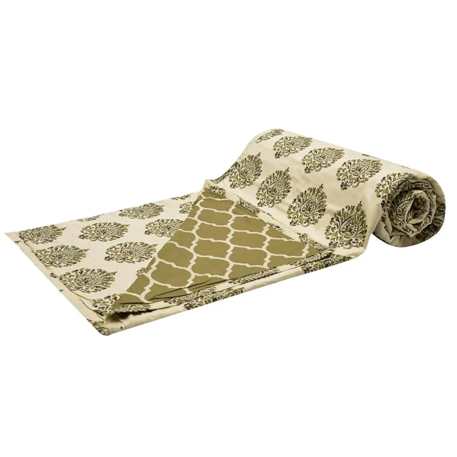 Trance Home Linen 150 GSM Pure Cotton Reversible Dohar Double Bed Size Ac Blanket Comforter Soft Light-Weight Bed Blanket Colour Damask Forest Green