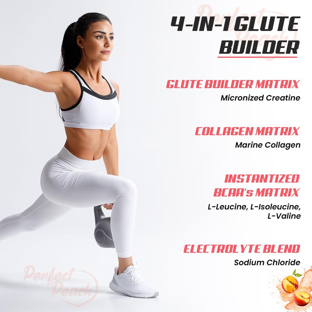 NATURYZ Perfect Peach 4-in-1 GLUTE BUILDER | Micronized Creatine Monohydrate for Women | Booty Gain Collagen | Vegan BCAA 2:1:1 | Electrolytes | Increase Lean Muscle Mass Gain â€“ 100g (Peach Flavour)