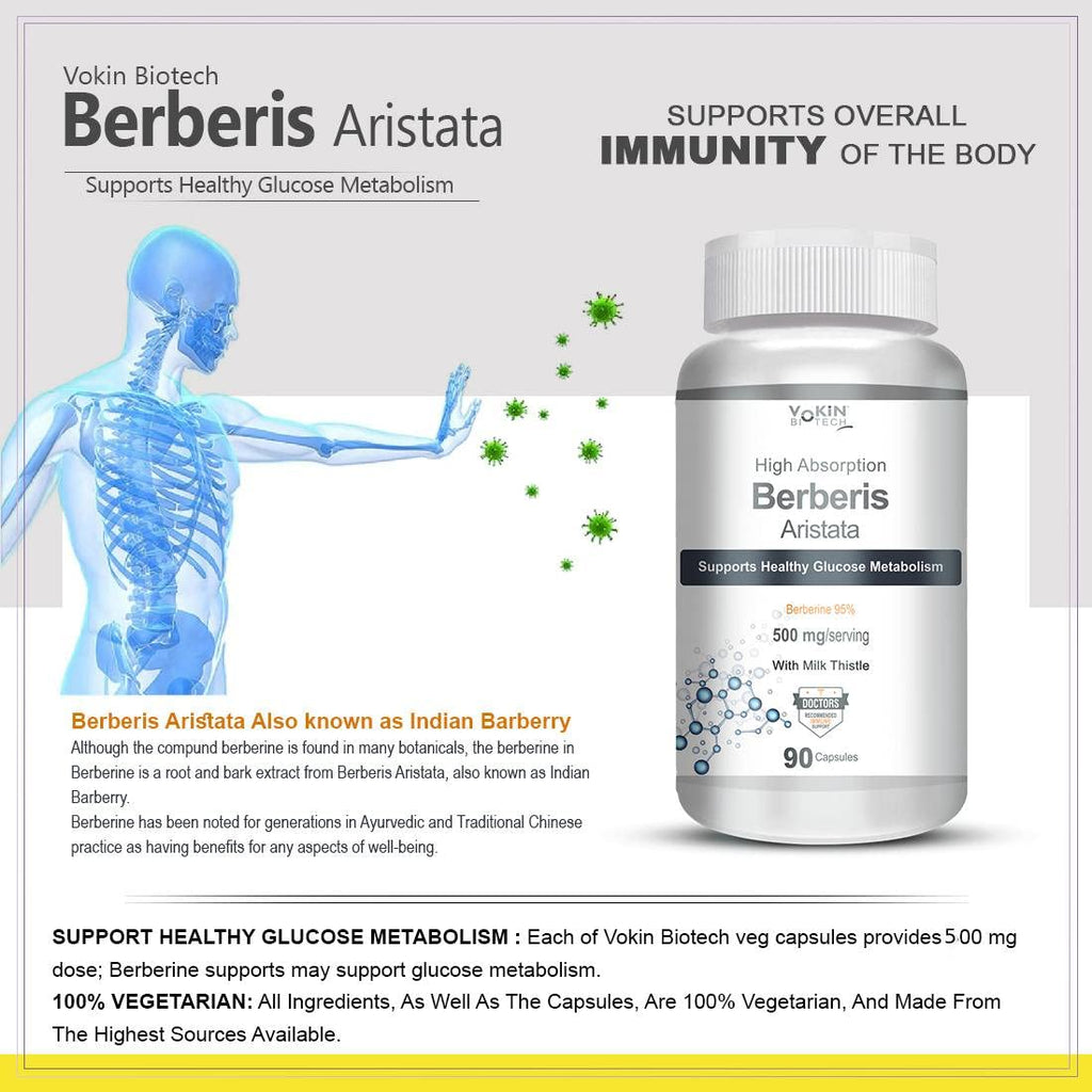 Vokin Biotech Berberis Berberine 95% with Milk Thistle Vegetable Capsules, 90 Count