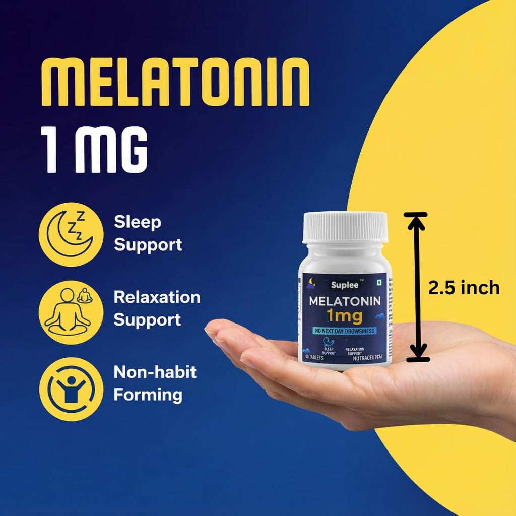 Suplee Melatonin 1 mg (60 Tablets) | For Deep Sleep Support | Non-Habit Forming | Helps Regulate Sleep-Wake Cycle