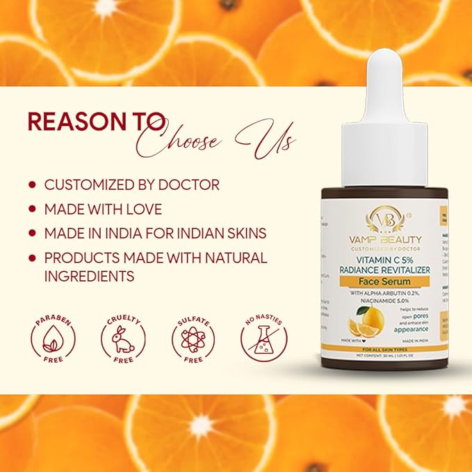 Vamp Beauty Vitamin C 5% Radiance Revitalizer Face Serum - 30 Ml