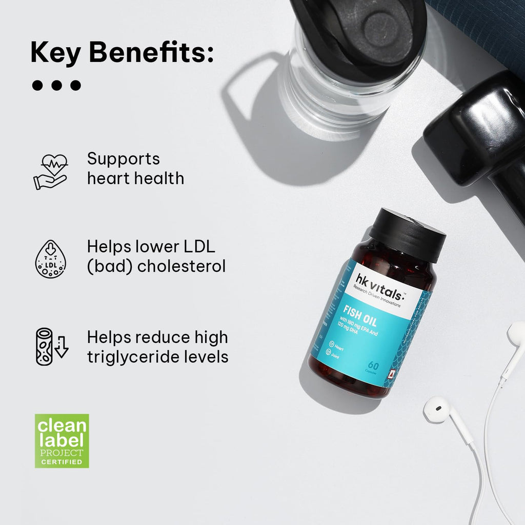 HealthKart hk vitals Vitamin D3 (600 IU) & Fish Oil (1000mg Omega 3 with 180mg EPA & 120mg DHA) (60 Tablets Each) | Combo Pack
