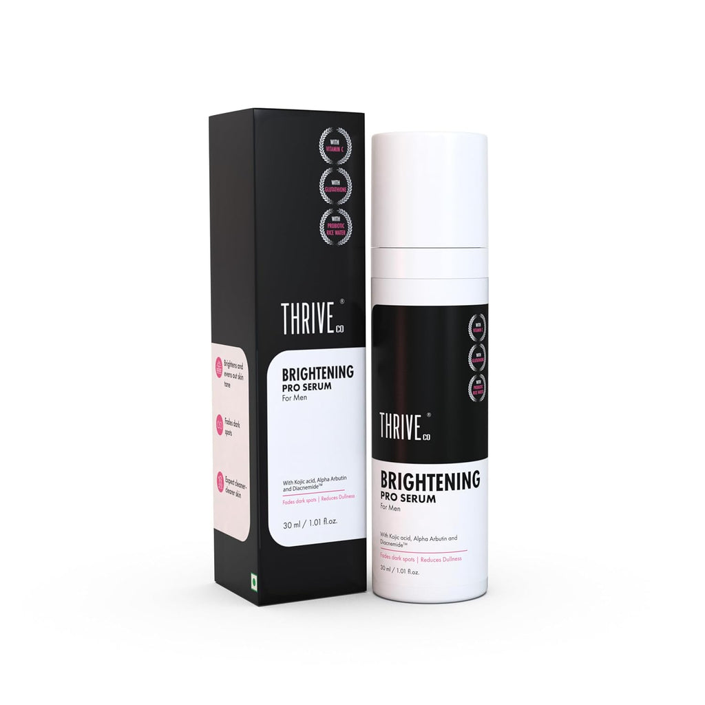 ThriveCo Brightening Pro Serum for Men | Kojic acid, Vitamin C & Diacnemideâ„¢ | Skin Brightening, Acne Control & Boosts Hydration | Fades dark spots & Reducess Dullness | For All Skin Types | 30ml