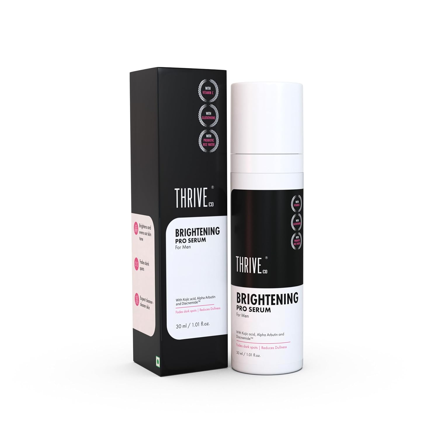 ThriveCo Brightening Pro Serum for Men | Kojic acid, Vitamin C & Diacnemideâ„¢ | Skin Brightening, Acne Control & Boosts Hydration | Fades dark spots & Reducess Dullness | For All Skin Types | 30ml