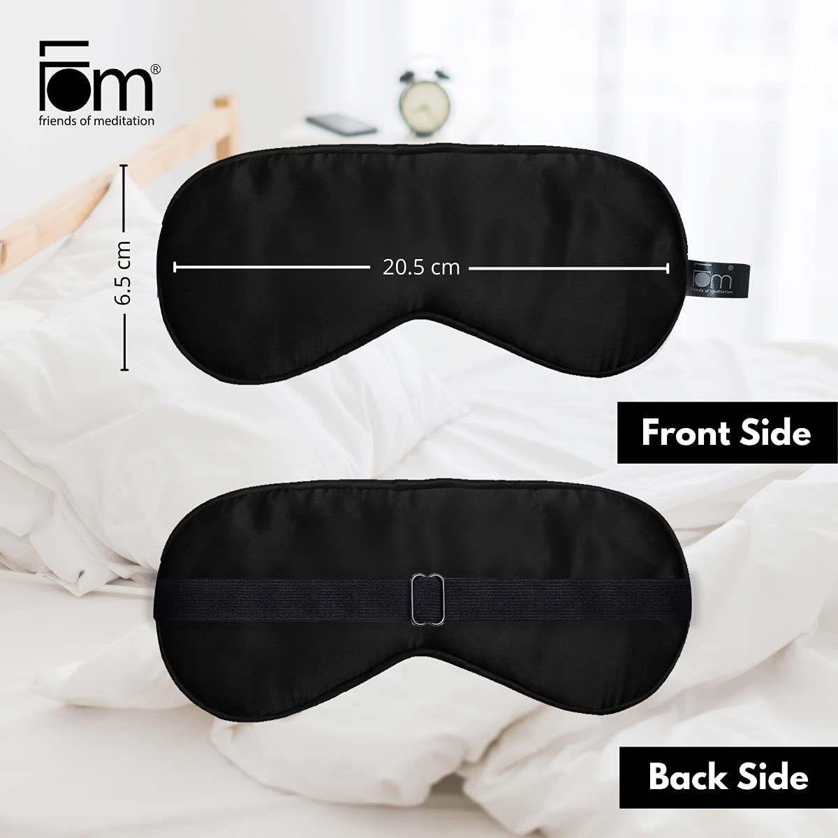 Friends of Meditation® 100% Mulberry Silk Sleep Mask – Pure Silk Eye Mask for Sleeping, Super Smooth Blackout Blindfold, Soft Adjustable Strap, Luxury Eye Cover for Travel, Meditation (Black)
