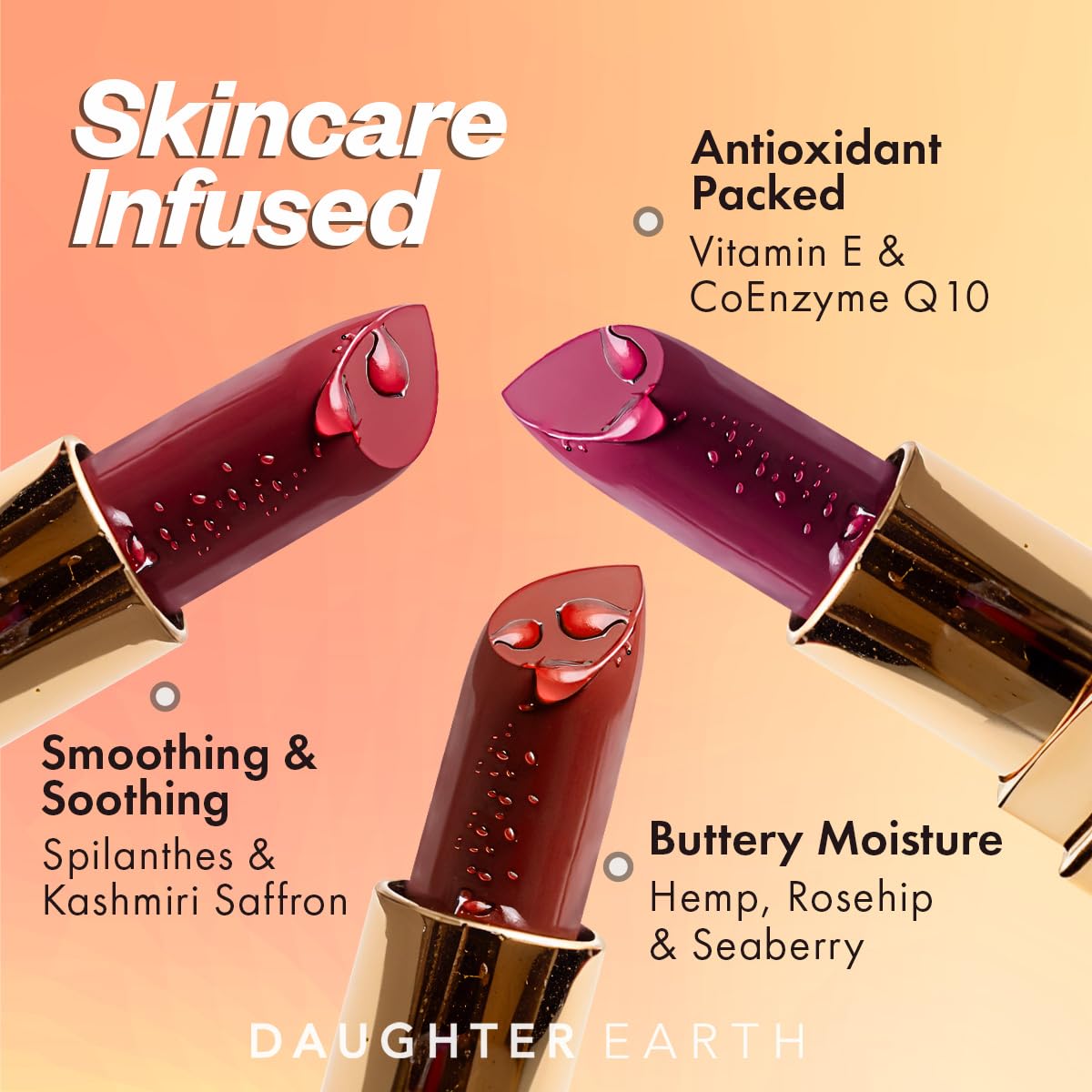 Daughter Earth 100% Vegan Natural Lipstick | Long Lasting Creamy Velvet - 4 Gms