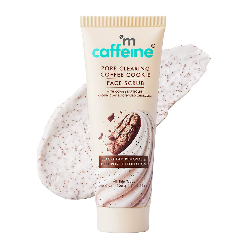 mCaffeine Pore Clearing Coffee & Cookie Face Scrub | Remove Blackheads, Detan & Exfoliate Dead Skin | 4.5% Exfoliants - Walnuts, Coffee, Charcoal, Clay | Glowing Skin Face Scrub for Women & Men - 100g