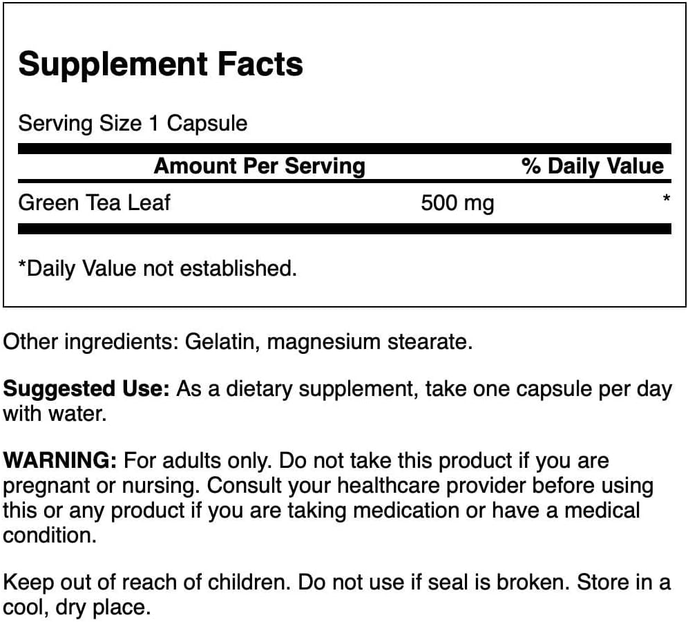 Swanson Green Tea 500 Milligrams 30 Capsules