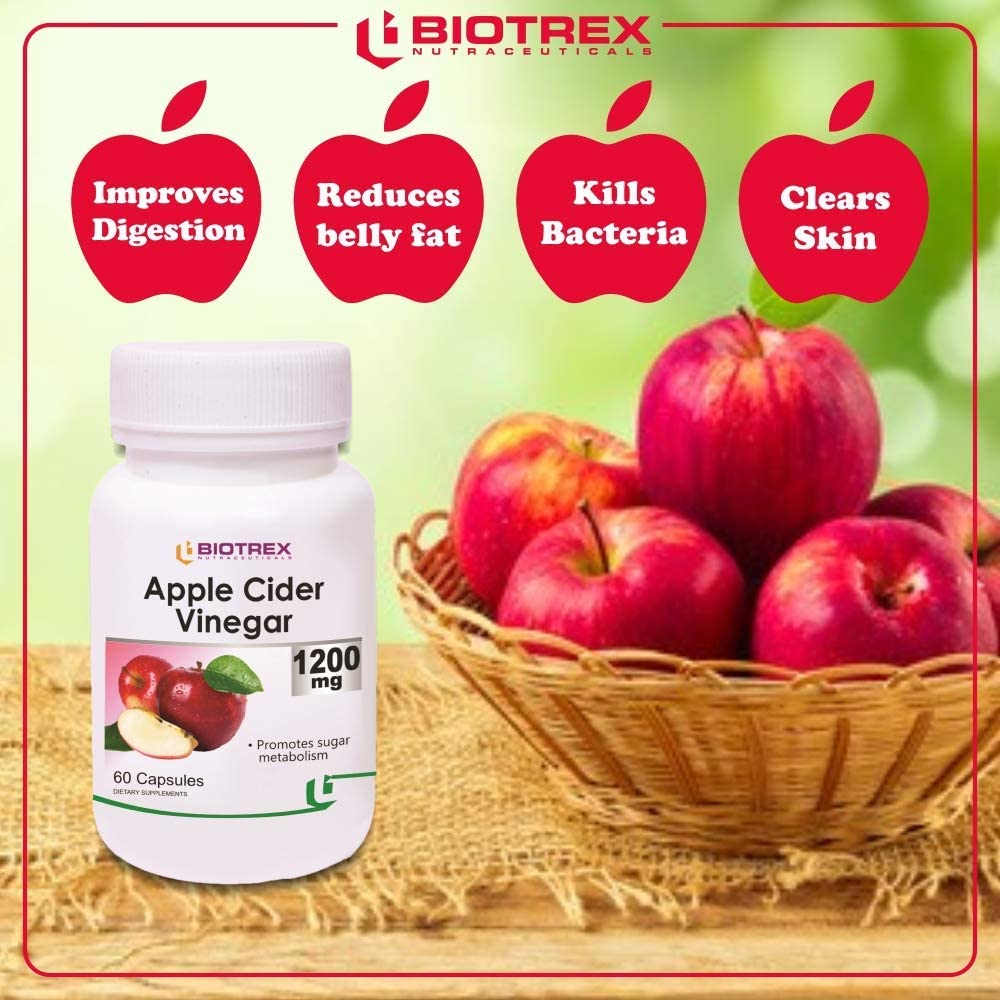Biotrex Apple Cider Vinegar Capsules 1200mg â€“ Organic Supplement for Weight Management, Detox & Digestive Support â€“ Apple Cider Vinegar Capsule for Wellness â€“ 60 Apple Vinegar Capsules