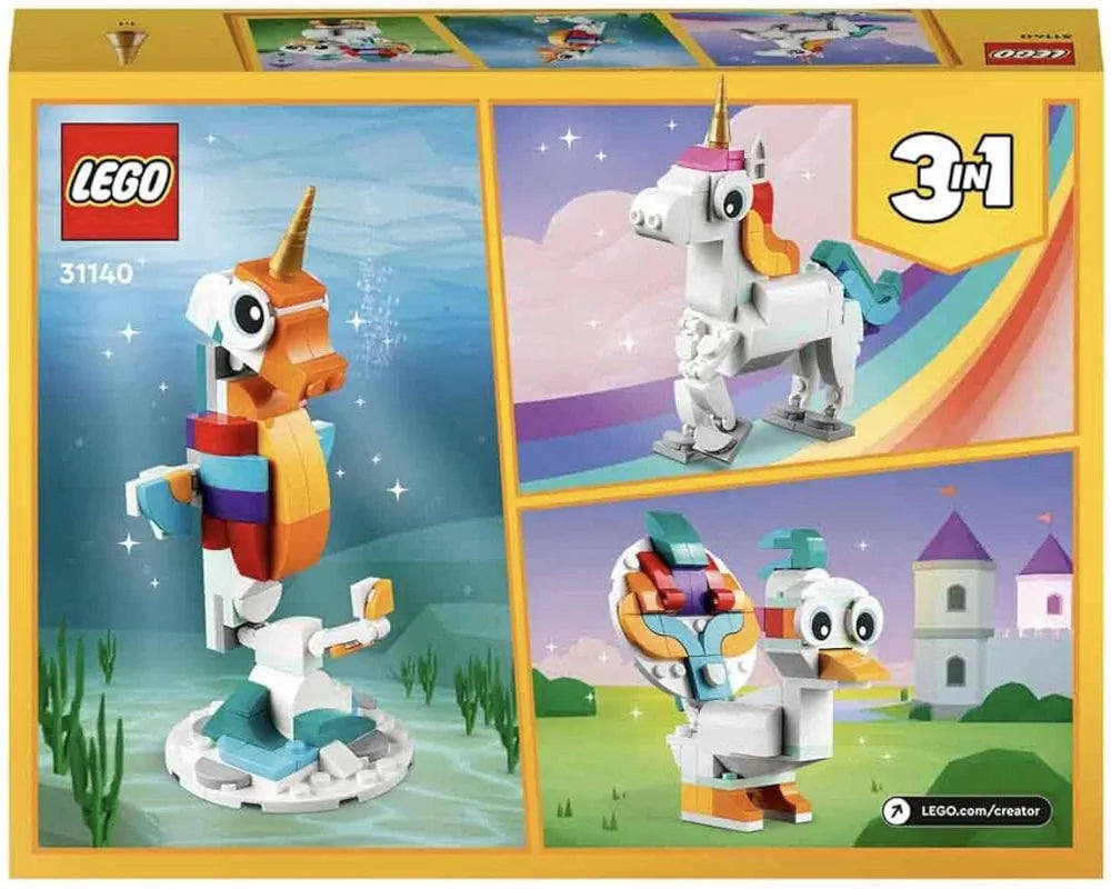Lego Creator Magical Unicorn 31140 Building Toy Set, with Unicorn, Seahorse and Peacock Models for Kids Aged 7+