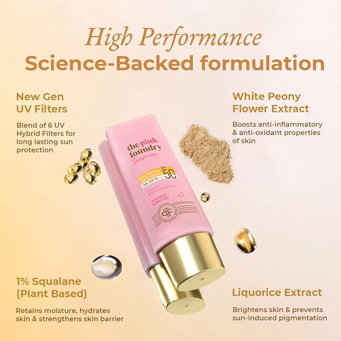 The Pink Foundry Dewy Hydrating Hybrid Sunscreen SPF 50+ | UVA UVB PA++++ | 50 Ml
