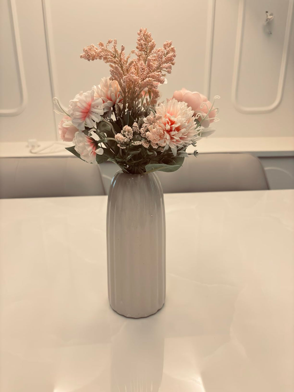 Artificial Multiflora Flower Roses Fake Sticks Bunch Without Vase Pink Fabric