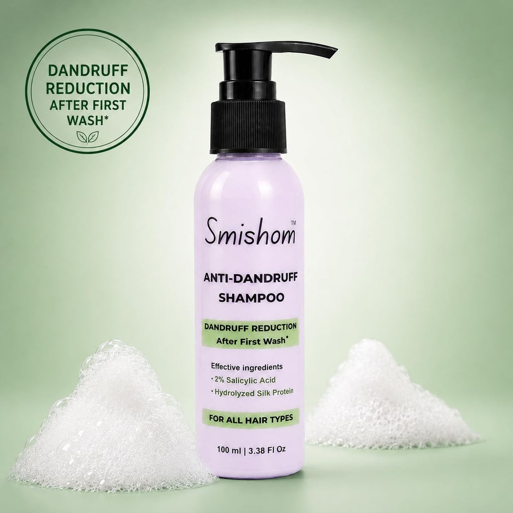 Smishom Anti-Dandruff Shampoo | Dandruff Reduction After First Wash | ZPTO-Free | pH balance | 2% Salicylic Acid & Hydrolyzed Silk Protein | Reduces Dandruff, Itchy Scalp | For All Hair Types | Light Lavender -100 ml