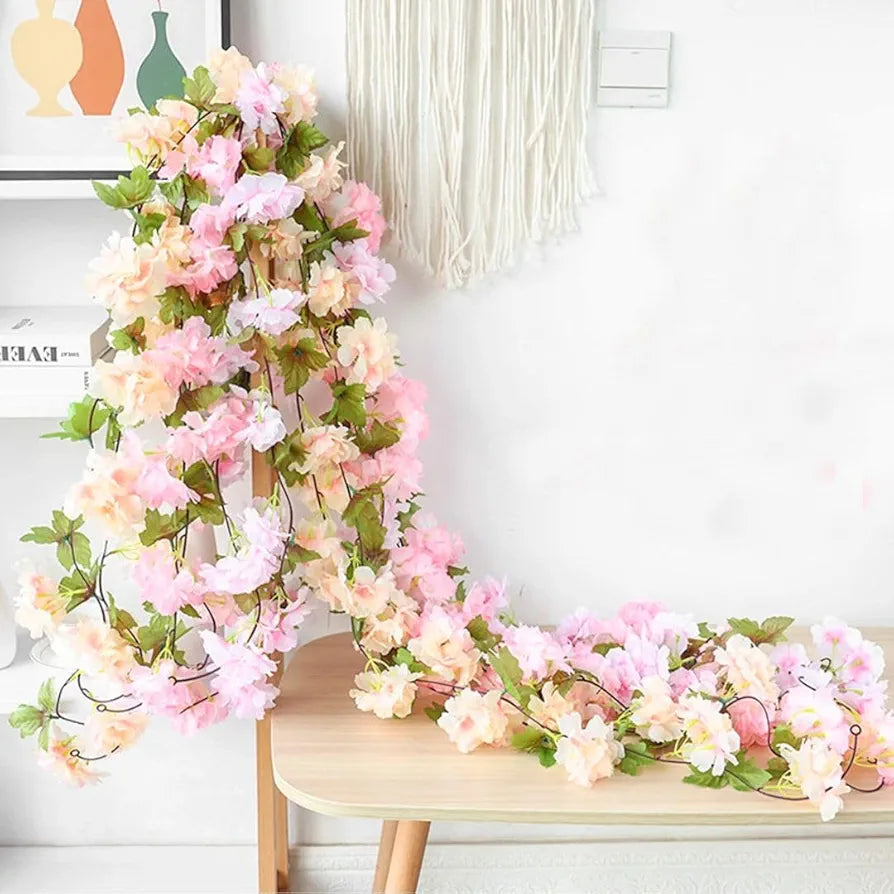 Artificial Cherry Blossom Rattan Flowers Vine Light Pink