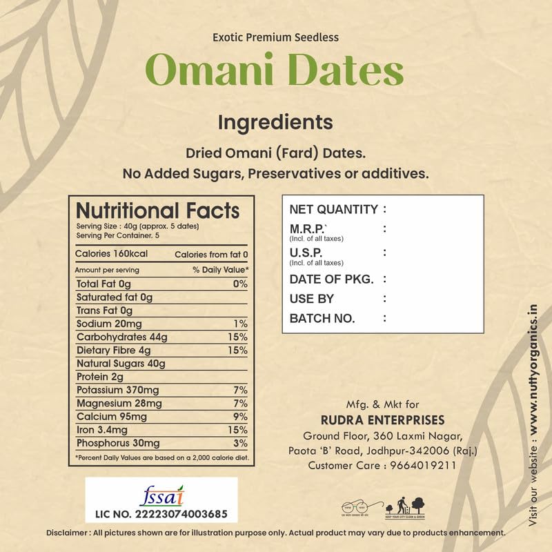 NUTTY ORGANICS Seedless Omani Dates 500 gm – Hygienically Vacuum Packed, Soft & Naturally Sweet | Healthy Snack