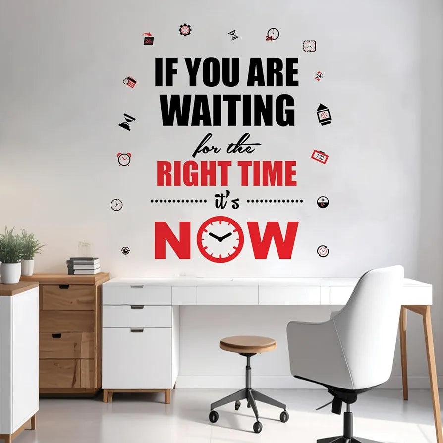 StickMe The Right Time is Now Motivational Quote Wall Sticker Vinyl Decal Multicolour Self Adhesive (Large - 160 x 150 cm)