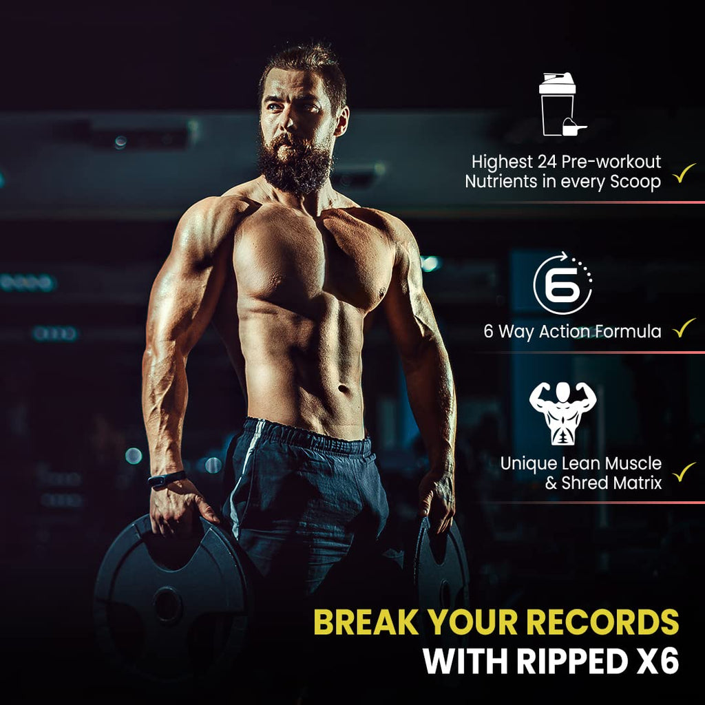 Naturyz Ripped X6 Pre Workout With Highest 24 Nutrients For Extreme Pump,Power,Endurance,Energy,Focus, For Fitness Enthusiasts,Athletes & Bodybuilders- 400 grams (Guava Flavour) - Powder, 1 count