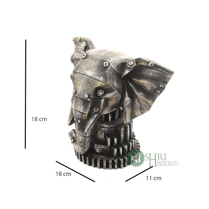 Indicast- Resin 7" Inch Elephant Face Statue Animal Figurines Handcrafted Decorative Showpiece Idol for Home and Office